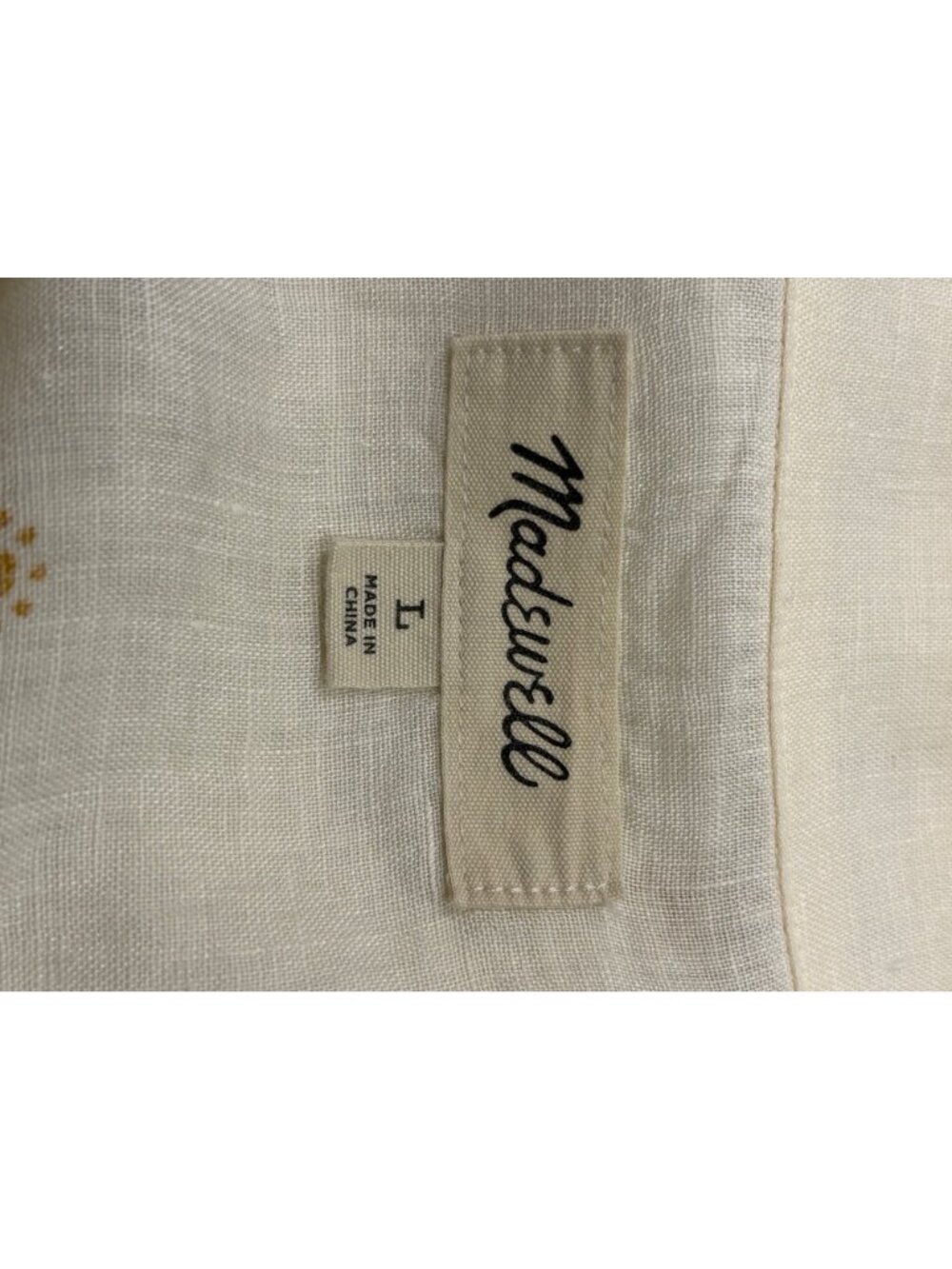 Madewell Men’s 100% Linen Camp Shirt Large Ivory Embroidered Dot Button Front Co - Picture 5 of 6
